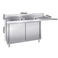 Plonge avec passage lave-vaisselle 180 x 70cm et placard - 2 cuves à gauche l50 x p50 x h30 cm_1