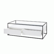 Table basse design Edmonton 120 cm - Blanc mat - Plateau verre trempé - Piètement acier époxy - 2 tiroirs_1