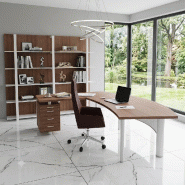 Bureau d'angle X time Next avec retour et caisson - Quadrifoglio. - 237, Alu, Noyer canaletto, Gauche, 3 tiroirs_1