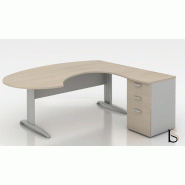 Bureau compact ergonomique avec caisson intégré Tono - Mobel Linea - 200, Acacia foncé, Droite, 3 tiroirs_1