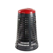 Poubelle publique ronde perforée Ruff - polypropylène avec support de sac, couvercle et base recyclée_1