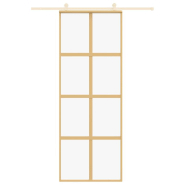 Vidaxl porte coulissante doré 76x205 cm verre esg clair et aluminium 155184_1