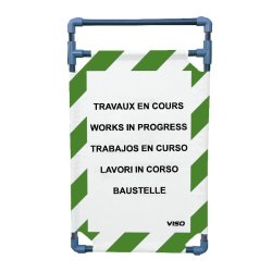 Barrière d'intervention 1 panneau PVC ou Inox 304 - H. 1 000 ou 1 800 mm, polyester velcro - Rayé vert / blanc (Travaux en cours) / 1000 / PVC