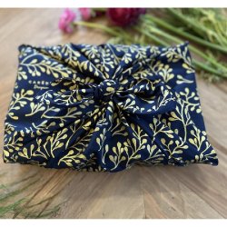 Furoshiki Jardin sauvage bleu nuit/or réutilisable 55x55 cm
