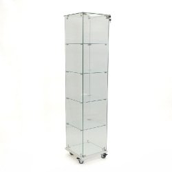 Vitrine colonne verre socle blanc et serrure L40xP40xH180cm