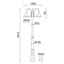 Lampadaire de parc Pana - 3 lanternes - IP65 - 3600 lumens - 4000K - anthracite - hauteur 3670 mm