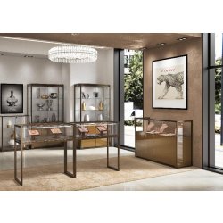 Vitrine plate noire STM150T-N - L 150 P 45 H 95 cm - Verre trempé, éclairage LED, structure métallique