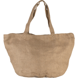 Sac cabas en toile de jute teint 100% naturel avec poche intérieure zippée - Réf: KI0227 - Marque Kimood