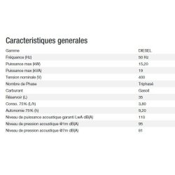 Diesel 20000 ta xl avr export groupe électrogène - kohler - puissance max (kw) 15.20