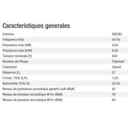 Diesel 6500 ta silence avr c5 groupe électrogène - kohler - puissance max (kw) 5.20