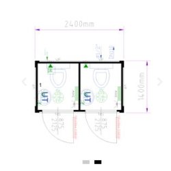 Module WC Double - Raccordable avec 2 WC, 2 éviers, 2 chauffages et 2 chauffe-eau