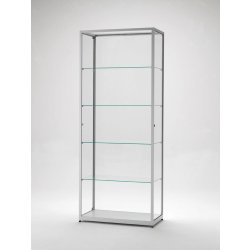 Vitrine d'exposition argent l 80 cm avec portes laterales et verre trempé
