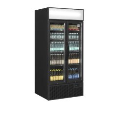 Vitrine réfrigérée noire - FSC BLACK à 2 portes avec caisson lumineux et cadre aluminium