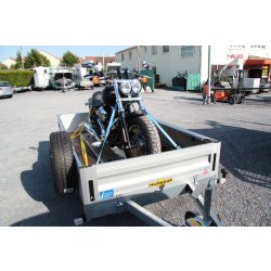 Remorque moto - Humbaur HA 1385 - 1 rail, rampe alu renforcée, anneaux d'ancrage
