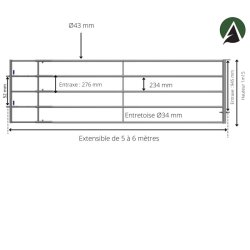 Bp45 - Barrière agricole galvanisée extensible de 4 à 5 mètres - porte de pâturage avec verrous anti-retour