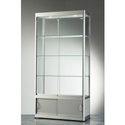 Vitrine haute argent l 100 cm avec rangement et eclairage led