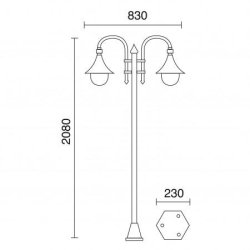 Lampadaire de parc TROM - 2 lanternes IP43 - 2 x E27 42W - Blanc - Livré avec mât hauteur 1945 mm