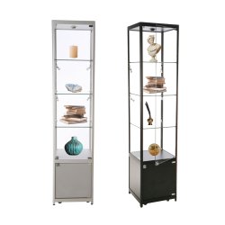 Vitrine d'exposition LED - H.200 x L.45 x P.45 cm - Noir - Réf.2228407 - Verre sécurité, aluminium robuste, éclairage LED