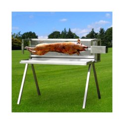 Tournebroche méchoui bois L1400 - inox professionnel jusqu'à 60 kg - réf. Toumatbb14