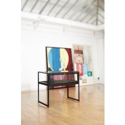 Vitrine table noire L 100 cm - verre trempé sécurit et aluminium anodisé - plusieurs ouvertures possibles