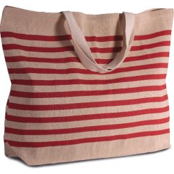 Grand sac fourre-tout en toile juco - avec soufflet et anses contrastées - Réf: KI0228 - Marque Kimood