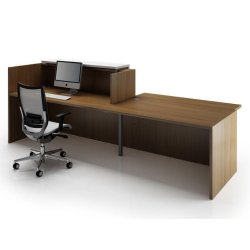 Banque d'accueil Z2 noyer avec accès bas - Officity - 206, Beige, Droite, Noyer Canaletto
