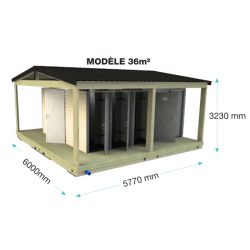 Sanitaires publics extérieurs PMR Molène Plus - 3 WC, 2 douches, 7 cabines - 5,77 x 6 x 3,23 m
