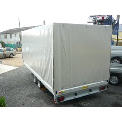Remorque plateau HUMBAUR HN 355221 GR - 2 essieux, roues surbaissées, ridelles alu, PTAC 3500 kg