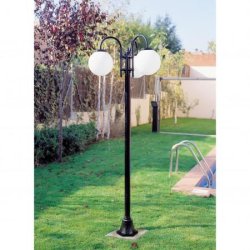 Lampadaire de parc boom-3 bras en forme de boules- ip43 e27 42w noir livré avec son mat hauteur totale de 1915 mm