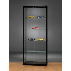 Vitrine l 80 cm aluminium noir top en verre et portes battantes avec serrure