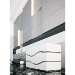 Rivage - Banque d'accueil design avec façade ondulée et coupe d'onglet élégante