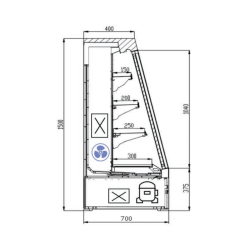 Vitrine réfrigérée semi-verticale MILANO SV SLIM - 3 étagères + base, EORI-SV-SL-937, 937 x 700 x 1500 mm