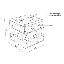 Bloc béton anti-intrusion - BLOCLEST 900 - 1500 kg, 900x900x900 mm, options disponibles