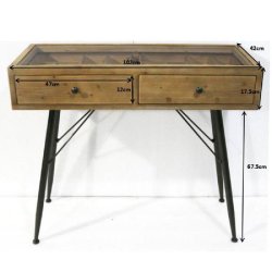 Console vitrine en bois avec 2 tiroirs à compartiments 102x42xH85 cm