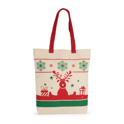 Sac shopping avec motifs de Noël - 100% coton - fond plat - Réf: KI0733 - Marque Kimood