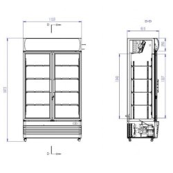 Vitrine réfrigérée murale pour produits frais en 2 portes - capacité 670 litres - r290 gaz écologique