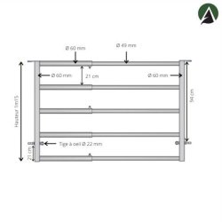 Bs23p - Barrière agricole de stabulation extensible 2 à 3 mètres - 5 lisses Ø60mm - Galvanisée à chaud
