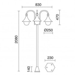 Lampadaire extérieur Trom - 3 lanternes - IP43 - 3xE27 42W - livré avec son mât - coloris noir