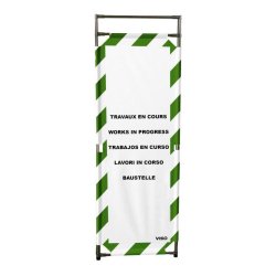 Barrière d'intervention 1 panneau PVC ou Inox 304 - H. 1 000 ou 1 800 mm, polyester velcro - Rayé vert / blanc (Travaux en cours) / 1800 / INOX 304