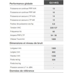 Dynamic GU14KS - Groupe électrogène industriel insonorisé Genmac - 60Hz @ 1800rpm - 220/127V 3PH