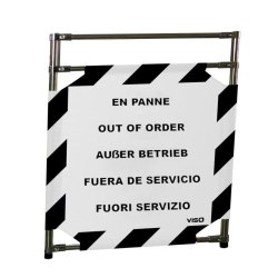 Barrière d'intervention 1 panneau PVC ou Inox 304 - H. 1 000 ou 1 800 mm, polyester velcro - rayé Noir / Blanc (En panne) / 1000 / INOX 304