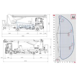 Camion nacelle - Comet - 38 m de hauteur de travail - Déport latéral 14 m - Capacité 250 kg - PTAC min 16 t