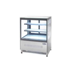 Vitrine droite panoramique en acier inoxydable avec étagères LED et porte arrière coulissante - Réf. ATOSA-WDF-F