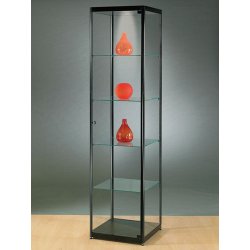 Vitrine colonne en verre trempé et aluminium noir anodisé - porte battante sécurisée - L 50 cm - éclairage LED