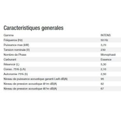Hx 4000 TB UK C5 Groupe électrogène - Kohler - Gamme INTENS - Puissance max 3,70 kW - 230 V