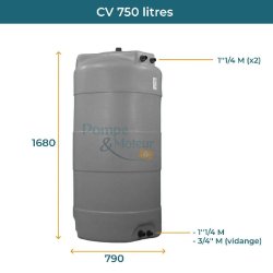 Cuve 750l Aérienne De Récupération D'eau - Réservoir Vertical Gris - Elbi Cv750