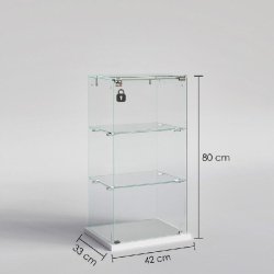 Vitrine comptoir verre trempé sur socle mélaminé blanc 42x33x80 cm