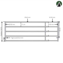 Bs34p - Barrière agricole extensible 3 à 4 mètres - 5 lisses, galvanisée à chaud, fabrication française