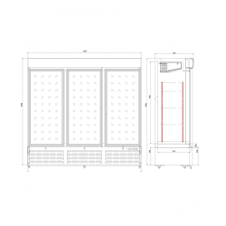 Vitrine réfrigérée murale 3 portes JULIA - 2m06x0.70mx1m99 - froid positif ventilé - 4 niveaux + base - ETEF NC7500