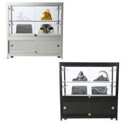 Vitrine Exposition LED H 90 x L 90 x P 45 cm - Gris Alu - Réf.2228402